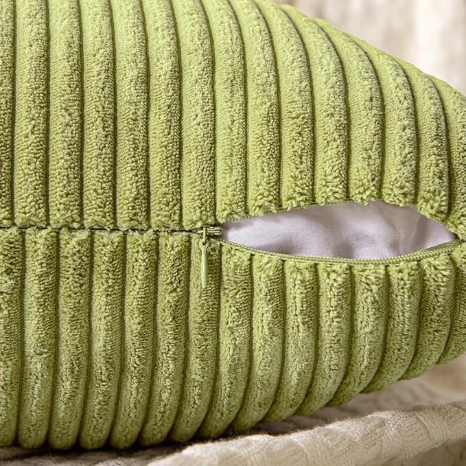 Guffaw Corduroy Pillow Covers Boho Decorative Spliced Throw Pillow Covers Soft Solid Couch Pillowcases Cross Patchwork Cushion Covers for Living Room Bed Sofa 16x16 inch (1, Green[Mehndi]) - Image 3