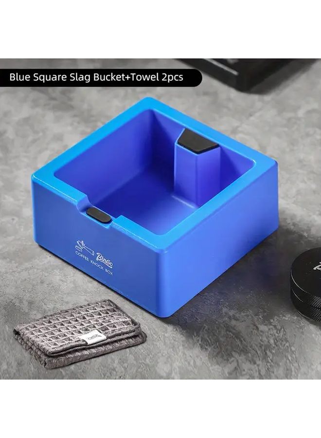 Blue Coffee Knock Box Set With Waffle Weave Towel And Portafilter Holder - Image 1