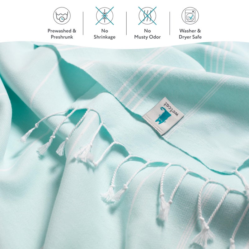 WETCAT Turkish Beach Towel Oversized (38"x71") 100% Turkish Cotton, Made in Turkey - Sand Free, Extra Large, Ultra Soft, Quick Drying, Compact & Lightweight for Travel - Aqua - Image 5