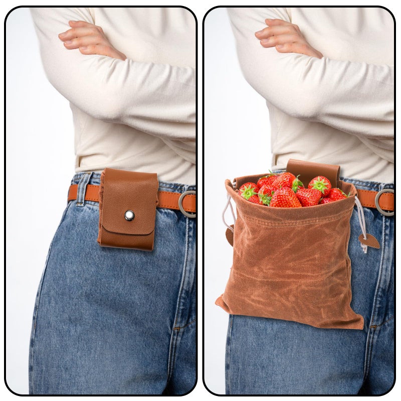 Mezchi 3 Pack Mushroom Foraging Bag, Collapsible Waxed Canvas Bag, Leather Foraging Pouch Basket for Camping, Hiking Hunting, Grocery Storage, 3 Colors - Image 5