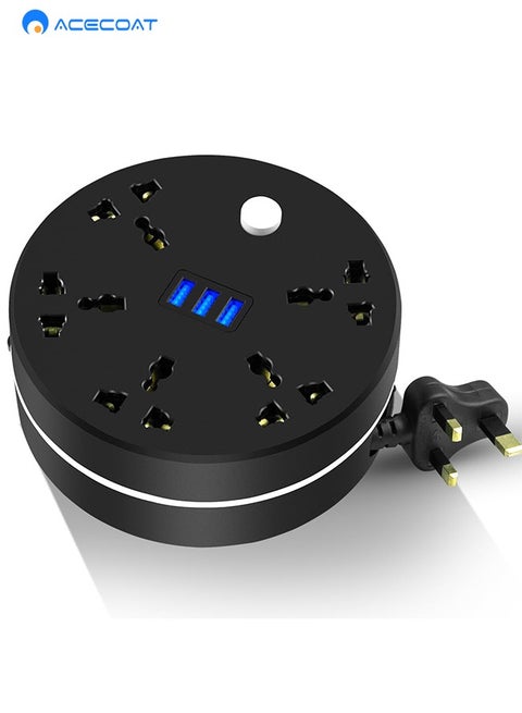 شريط طاقة للسفر، 5 منافذ 3 منافذ USB، محطة شحن سطح المكتب المحمولة سلك تمديد قصير 2M انش للمكتب والمنزل والفنادق والسفينة السياحية والمنضدة