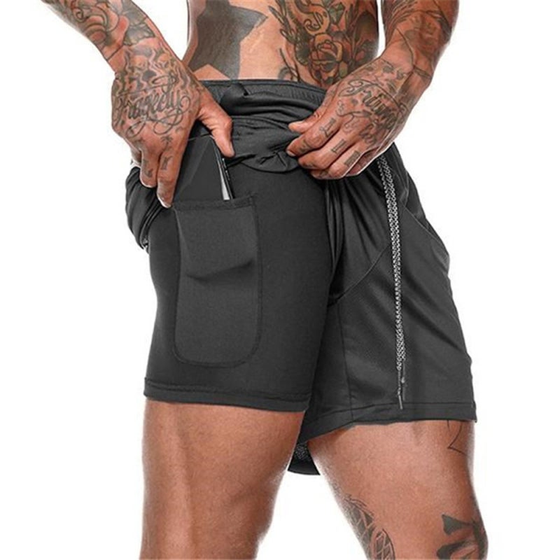 Men Running Shorts 2-in-1 Workout Shorts with Inner Pocket: Soft Stretch Fabric Training Sport Wear for Yoga - Black XL - Image 1