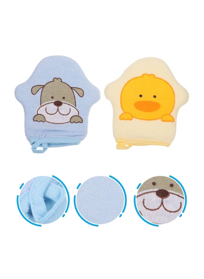 2Pcs Baby Bath Mitt Washcloths Gloves, Cotton Cartoon Puppet Kids Bath Sponge, Washcloths Body Scrub Towels Face Cleaning Brush Tools for Toddler  - Image 1