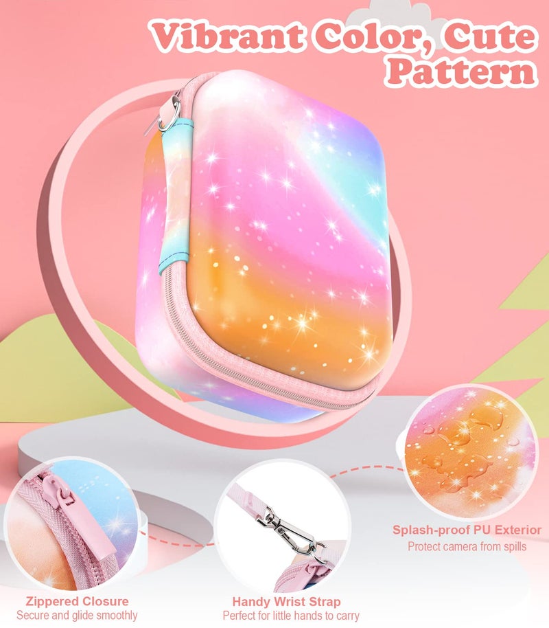 MoKo Kids Camera Case Compatible with Seckton/Goopow/CIMELR/Ourlife/OZMI/GKTZ/Dylanto/PROGRACE/Rindol/Dwfit/hyleton Digital & Video Camera, PU Hard Carrying Bag with Inner Pocket, Pink Starry Sky - Image 3