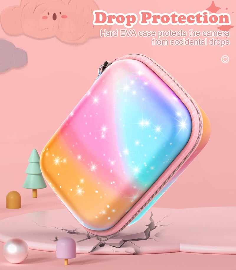 MoKo Kids Camera Case Compatible with Seckton/Goopow/CIMELR/Ourlife/OZMI/GKTZ/Dylanto/PROGRACE/Rindol/Dwfit/hyleton Digital & Video Camera, PU Hard Carrying Bag with Inner Pocket, Pink Starry Sky - Image 5