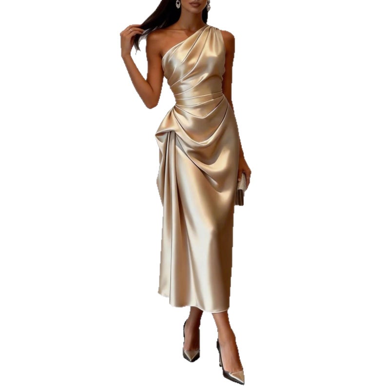 Elegant Sleeveless Asymmetric Waist-Cinching Midi Dress for Evening Party - Image 5