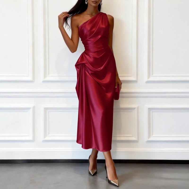 Elegant Sleeveless Asymmetric Waist-Cinching Midi Dress for Evening Party - Image 2