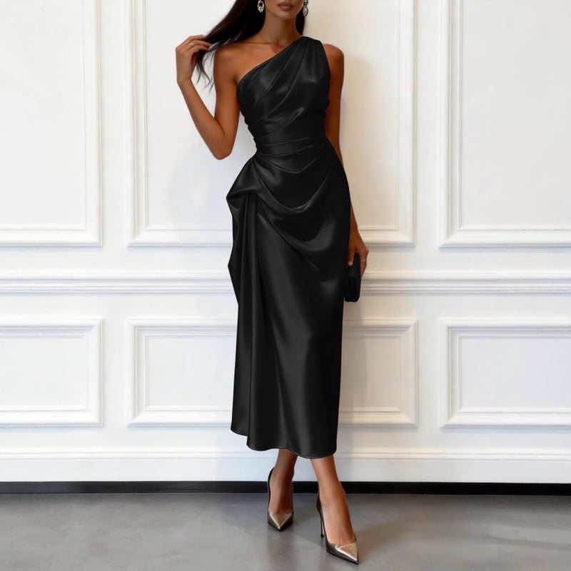 Elegant Sleeveless Asymmetric Waist-Cinching Midi Dress for Evening Party - Image 4