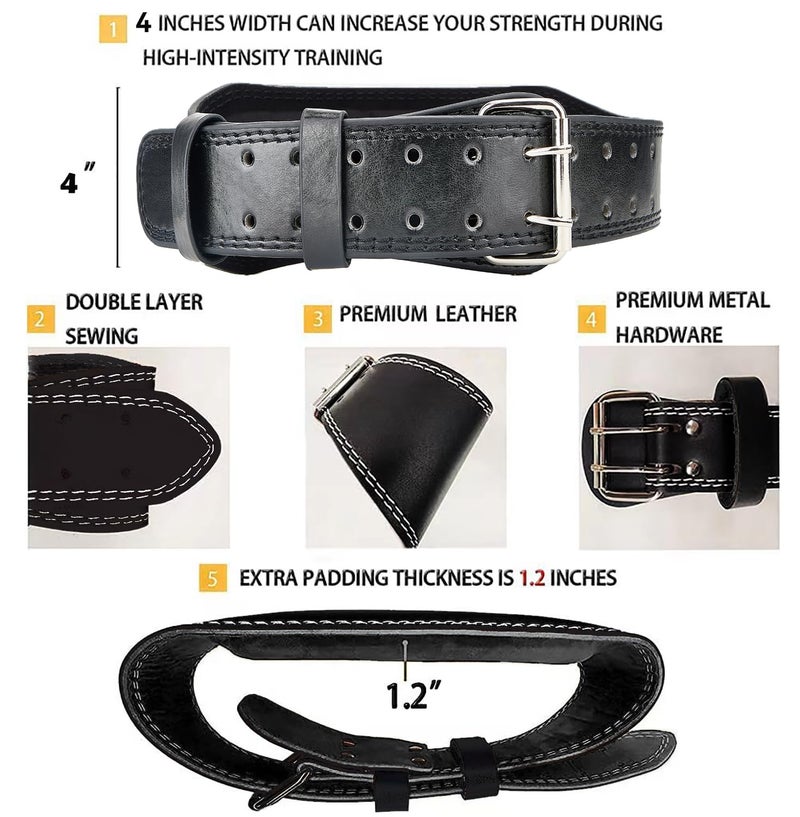 GurZinn 7Mm Leather Fitness Weight Lifting Belt For Women&Men With 4 Inches Padded Lumbar Support For Power Lifting Workout & Squats Exercise - Image 3