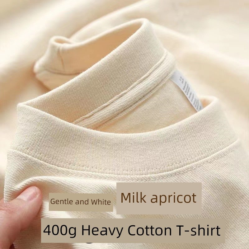 Wine red 400g heavy cotton short-sleeved T-shirt thick and not transparent loose half-sleeved couple base shirt - Image 1