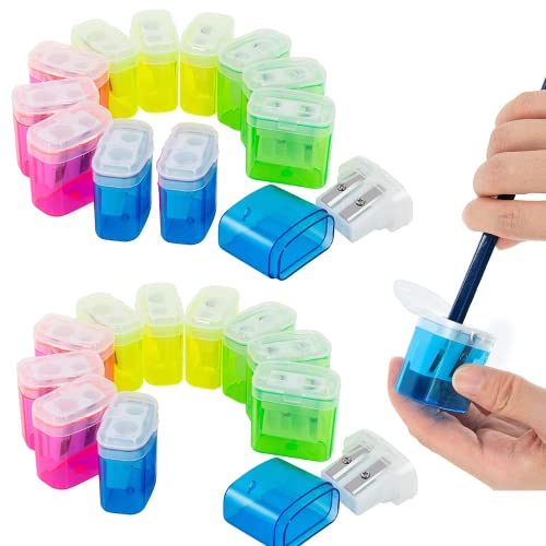 KIDMEN 24 PCS 2 Holes Small Manual Pencil Sharpener with Lid,for Kids,School - Image 1