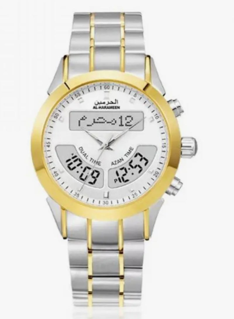 الحرمين ساعة الحرمين HA-6102SGW الإسلامية للرجال - شاشة مزدوجة، أوقات الصلاة، بوصلة القبلة، سوار من الفولاذ المقاوم للصدأ، مقاومة للماء - Image 2