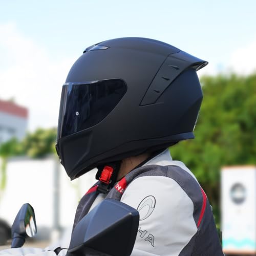 MXJ Gear Full Face Motorcycle Helmet,Helmets for Adults Motorcycle, MG611 Motorbike Racing Street Bike Helmets with Black Visor for Men Women,DOT Approved (Matte Black, M) - Image 5