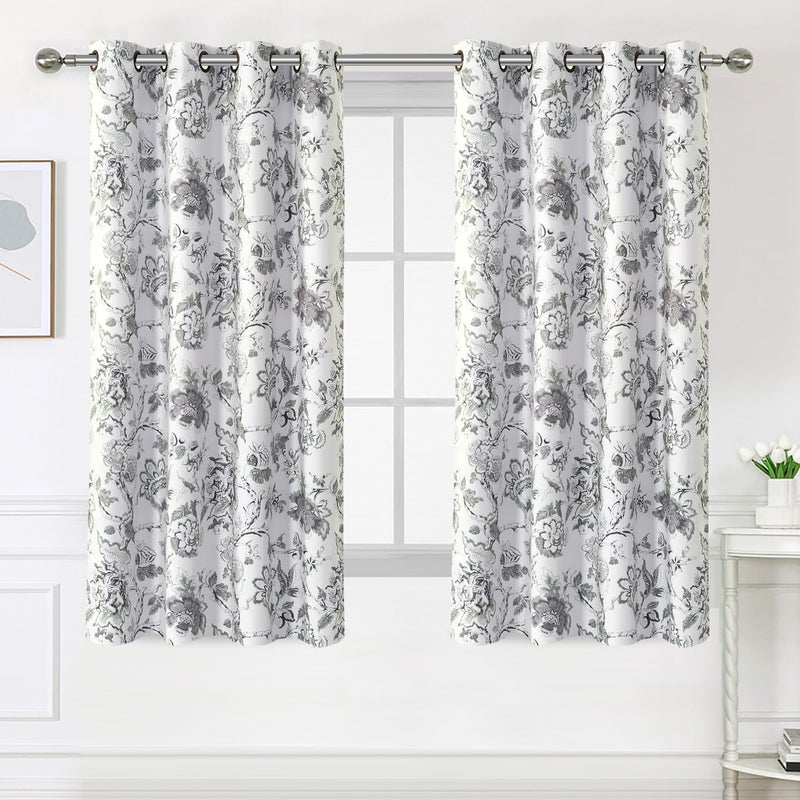 اتش. فيرسيلتيكس Blackout Curtains 63 Inch Length 2 Panels Set Floral Print Curtain Drapes for Living Room Thermal Insulated Grommet Window Curtains for Bedroom - Traditional Floral in Antique Green - Image 2