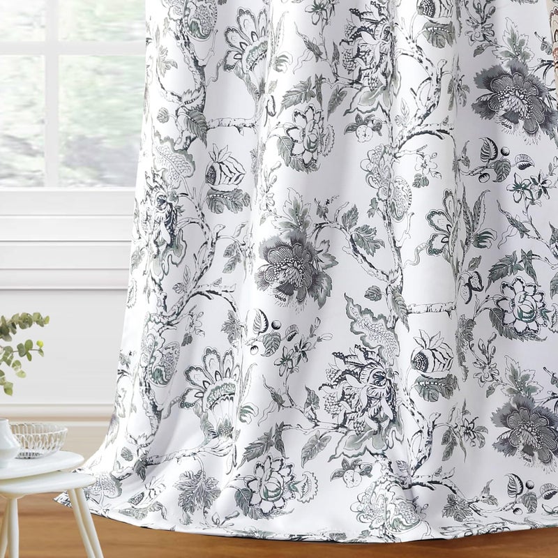 اتش. فيرسيلتيكس Blackout Curtains 63 Inch Length 2 Panels Set Floral Print Curtain Drapes for Living Room Thermal Insulated Grommet Window Curtains for Bedroom - Traditional Floral in Antique Green - Image 1