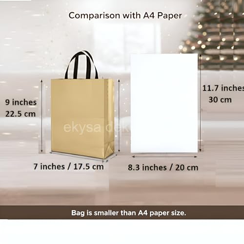 ekysa dekor Gold Metallic Bags with Handles (Pack of 5) - 9x7x3 Inches, Reusable Non-woven Laminated Eco-Friendly Glossy Tote Bags for Wedding/Party Return Gift, Festive Hamper (Water-Resistant) - Image 2