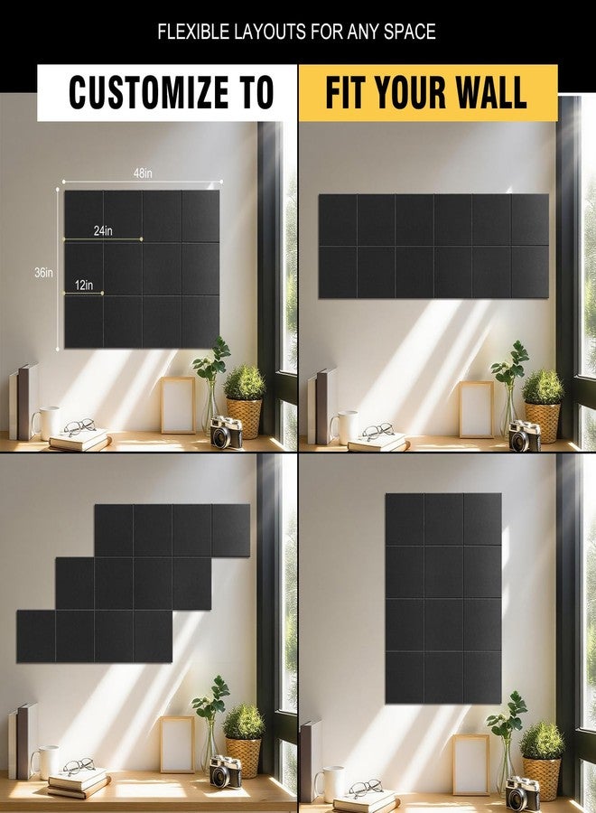 TSJ OFFICE TSJOFFICE Large Cork Board for Wall - Bulletin Board 48" x 36" with 50 Pushpins for Office Decor, Pin Board 12 Pack Felt Wall Tiles with Safe Removable Adhesive Tabs, Corkboard for Home Office - Black - Image 2