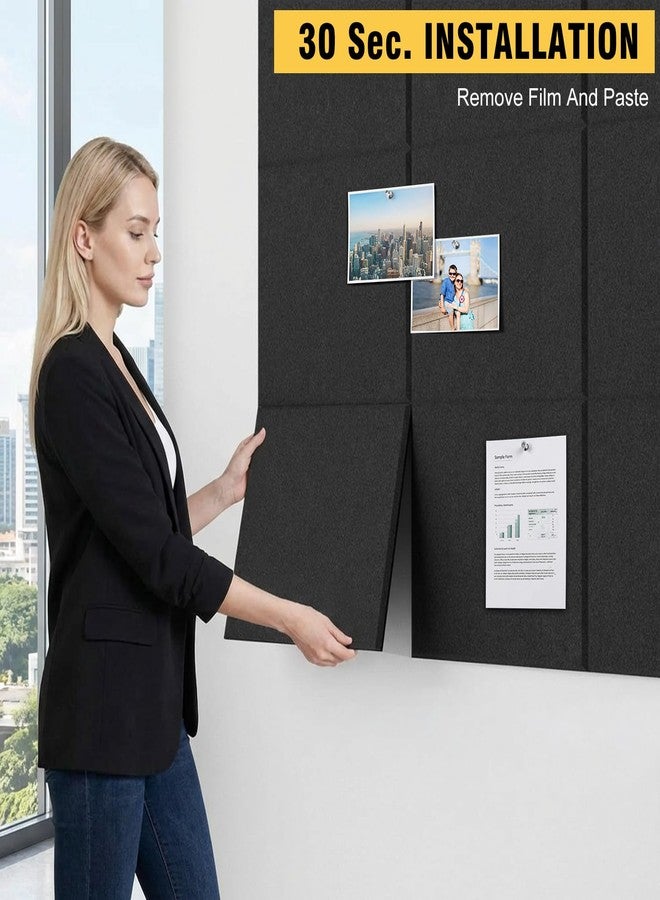 TSJ OFFICE TSJOFFICE Large Cork Board for Wall - Bulletin Board 48" x 36" with 50 Pushpins for Office Decor, Pin Board 12 Pack Felt Wall Tiles with Safe Removable Adhesive Tabs, Corkboard for Home Office - Black - Image 3