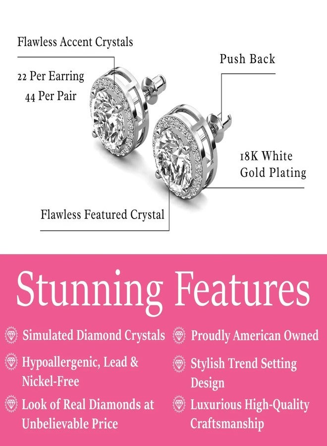 Cate & Chloe Ariel 18k White Gold Plated Halo Stud Earrings For Women | Sterling Silver Stud with Round Cut Crystals, Cubic Zirconia Silver Earring Set, Gift for Her on Christmas, Anniversary - Image 2