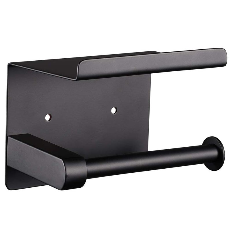 Noonext Adhesive Toilet Paper Holder with Shelf SUS304 Stainless Steel Toilet Paper Roll Holder Mega Roll Tissue Roll Paper Dispenser No Drilling or Wall Mounted with Screws Black Matte 
