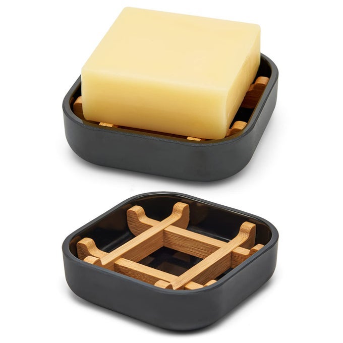 BAMBOO SOAP DISHES FOR BAR SOAP HOLDERS FOR SHOWER FOR BATHROOM SINK BULK SMALL WOODEN SOAP TRAY JABONERA PRETTY NEAT VENTILATED SOAP DISH DISJ DISK DETACHABLE SINGLE ROUNDED BLACK