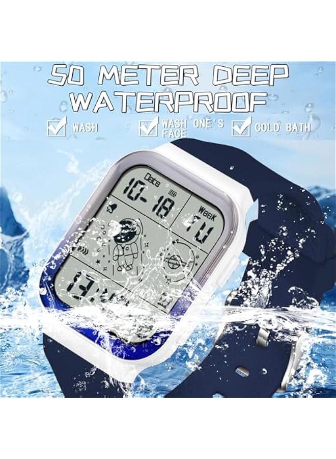 Digital Watch Rectangular Watches for Women Men White Unisex Square LED Electronic 5ATM Waterproof Wristwatch Sports Silicone Strap - Image 4