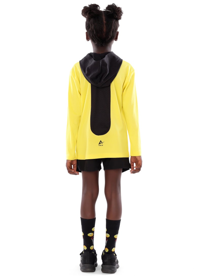 Girls' Yellow Basketball T-Shirt – Comfortable, Long-Sleeve Design