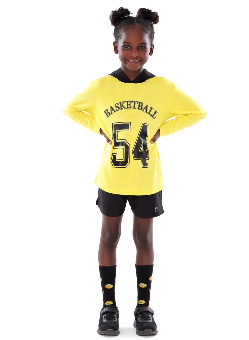 Girls' Yellow Basketball T-Shirt – Comfortable, Long-Sleeve Design