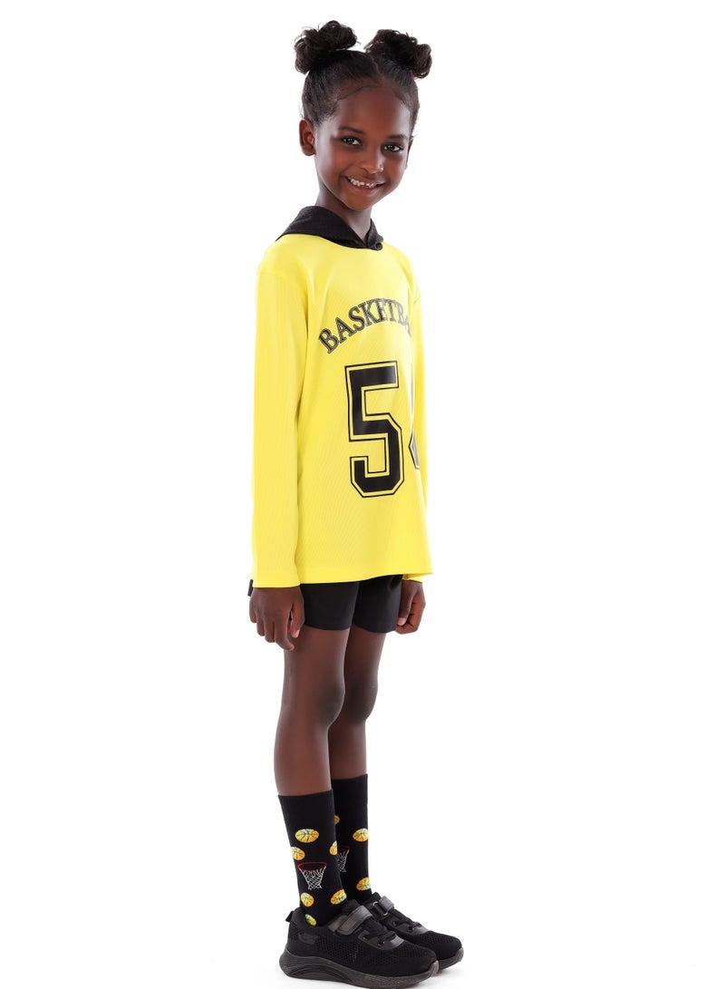 Girls' Yellow Basketball T-Shirt – Comfortable, Long-Sleeve Design