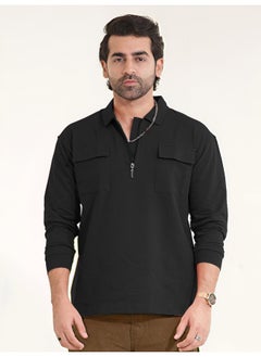 Mens Solid Oversized Polo Neck 2 Pocket Full Sleeve Black Cotton T-Shirt - pzsku/Z579D12792316640022DCZ/45/_/1729517140/12c27bd1-72bd-4439-b7ff-910d9af92e6b