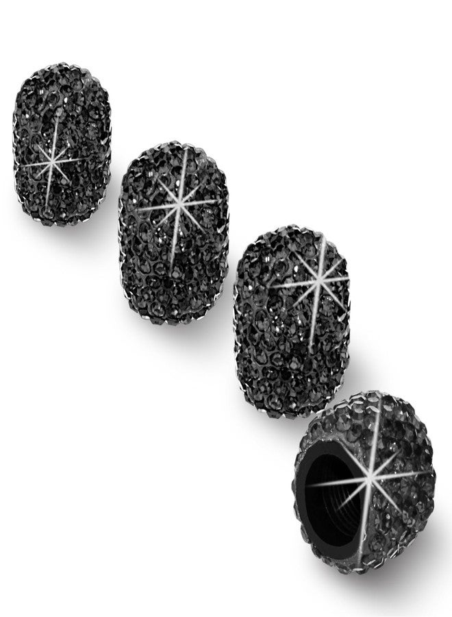 HZJD Tire Valve Stem Caps, Handmade Crystal Rhinestone, Black(4 Pack) - Image 1