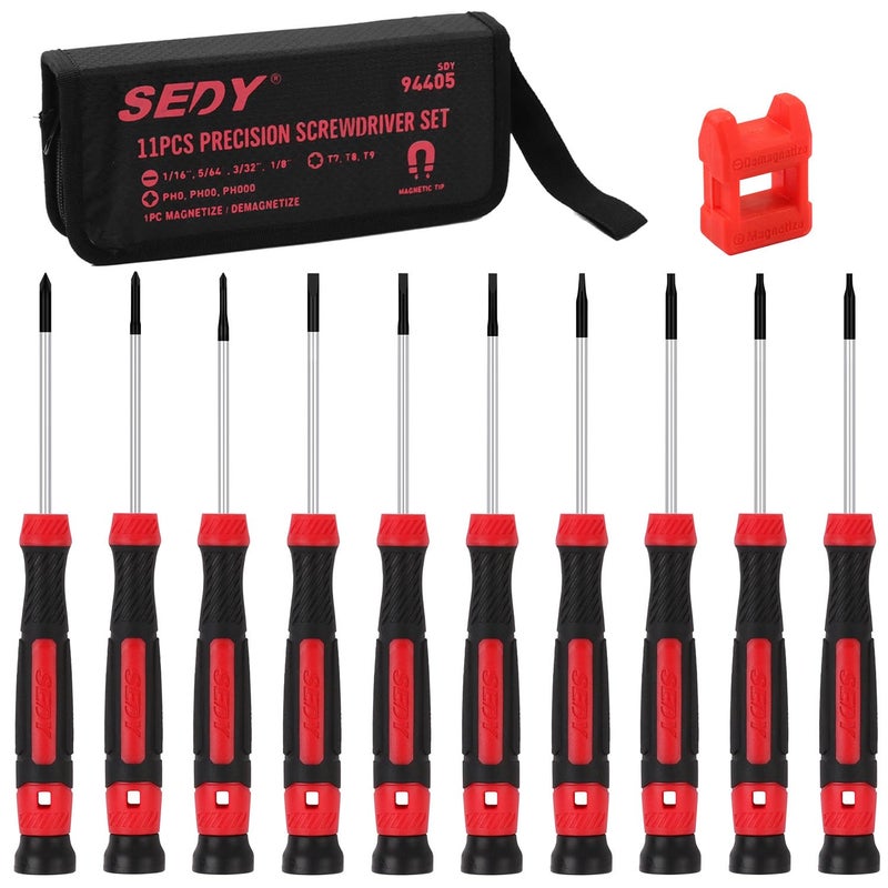 11Piece Precision Screwdriver Set Magnetic Mini Screwdrivers for Eyeglasses Watches Computers Laptops Phones Phillips Slotted Torx NonSlip Handle Portable Storage Bag Included