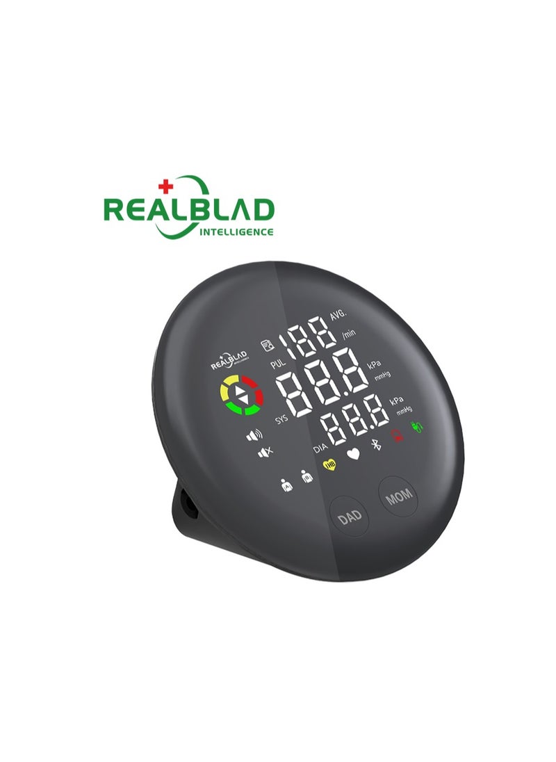 REALBLAD - Blood Pressure Monitor with Mobile App, 3-Color Display, and 360° Surround Arm Band – Perfect Fit for All Arm Sizes, Separate Data Storage (BLACK) - Image 1