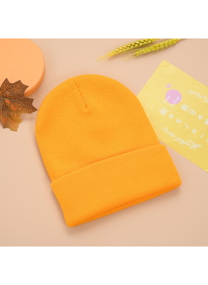 Generic Autumn and Winter embroidered logo acrylic pullover knitted hat large wool hat in stock hat wholesale Golden yellow 