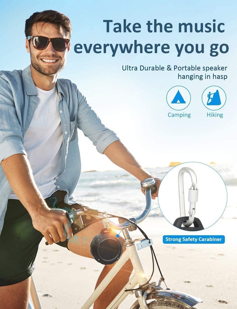 Kunodi Outdoor Waterproof Bluetooth Speaker, Wireless Portable Mini Shower Travel Speaker with Subwoofer, Enhanced Bass, Built in Mic for Sports, Pool, Beach, Hiking, Camping - Image 3