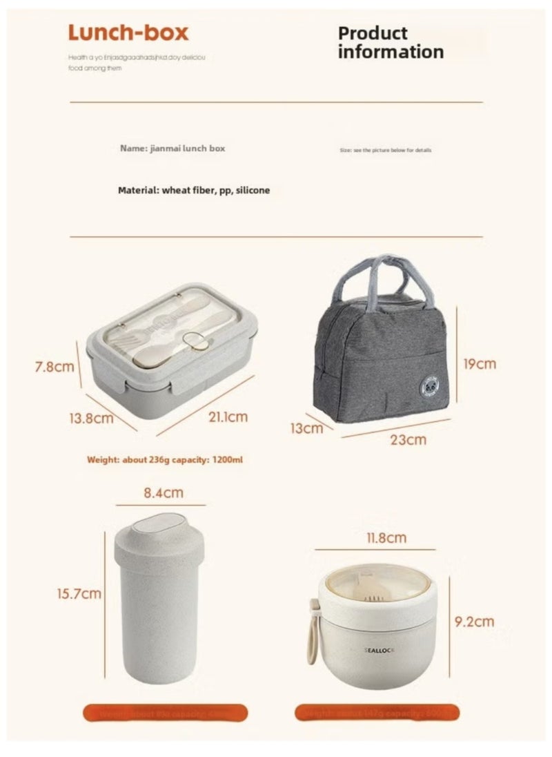 Generic - Five-piece lunch box with soup bowl – made of eco-friendly materials, microwave-safe, and with a short heating time. Food-safe bento box with insulated bag. - Image 1