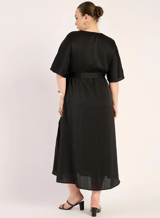 Femmella Belted Slit Midi Dress