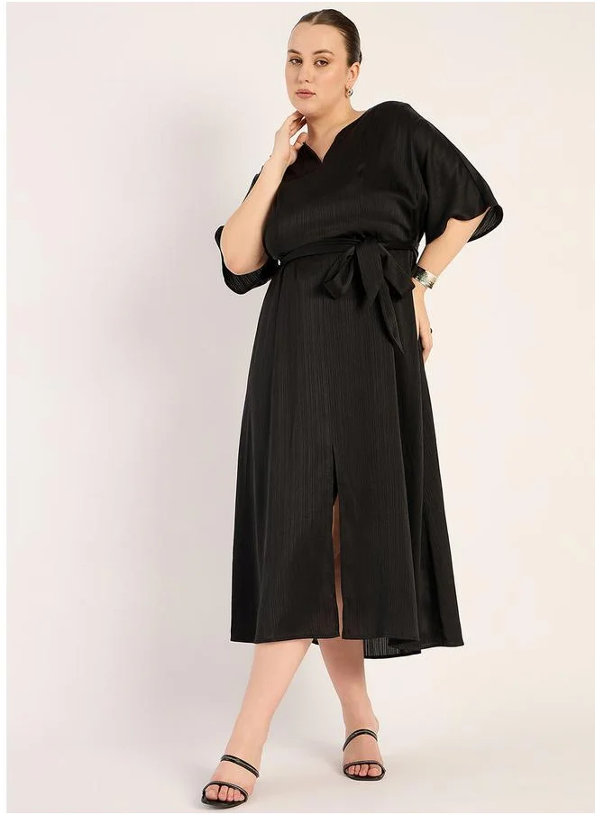 Femmella Belted Slit Midi Dress