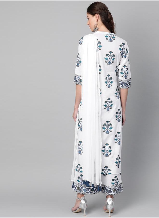 Printed Straight Kurta with Printed Palazzo with Pockets Set by Styli
