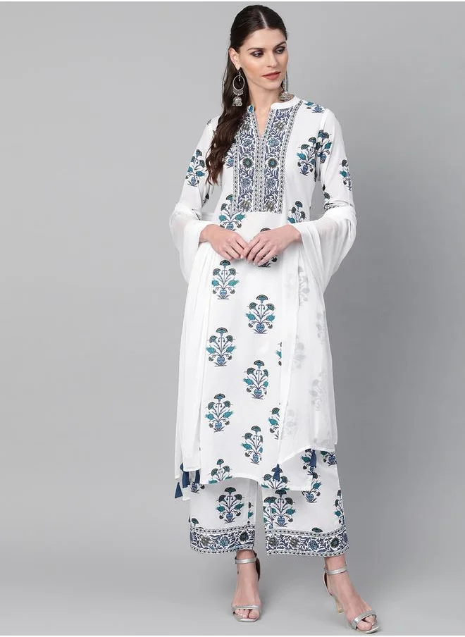 Libas Printed Straight Kurta with Printed Palazzo with Pockets Set by Styli