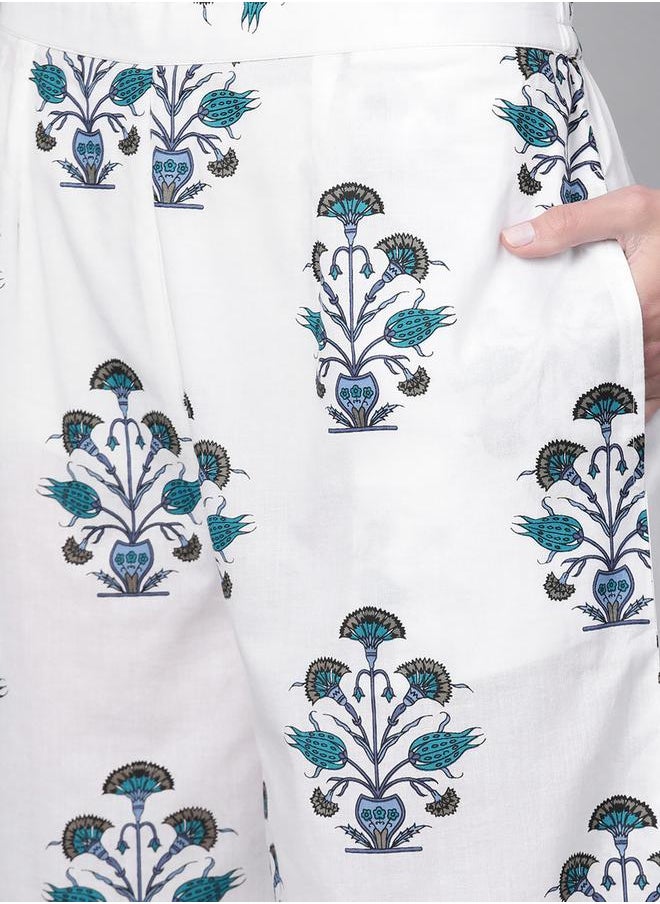 Printed Straight Kurta with Printed Palazzo with Pockets Set by Styli