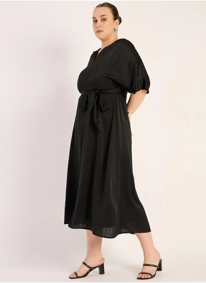 Femmella Belted Slit Midi Dress