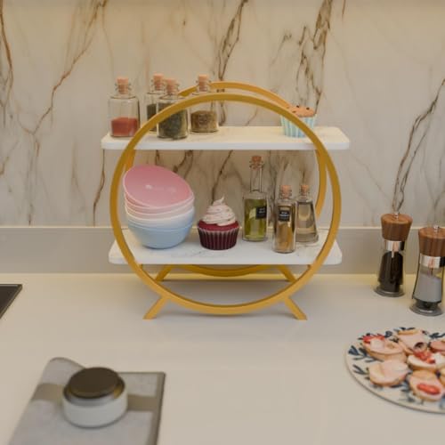 DDS Dream Decor Shoppee DDS Dream Decor Shopee Kitchen Storage Organizer Premium 2 Tier Circular Countertop Organizer Rack || Multishelf Storage Stand for Kitchen, Bathroom or Dressing table Spice Shelf (GOLFDEN WHITE) - Image 3