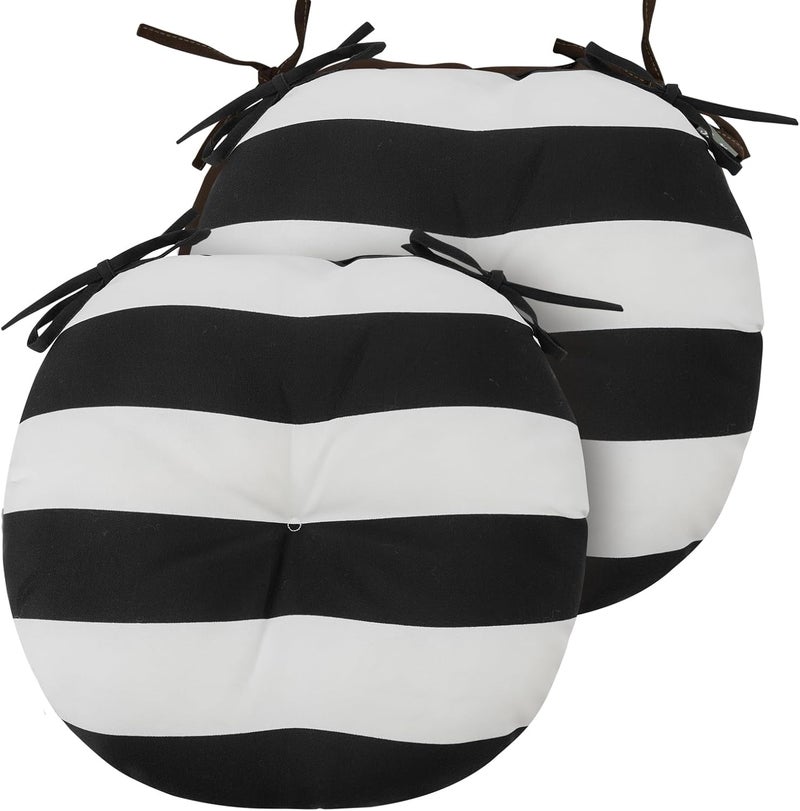 FUNHOME Bistro Chair Cushions 15 inch,Set of 2,Tufted Round Chair Cushions with Ties,15"x15"x4",Water Resistant Round Seat Cushion for Barstool Chairs,Patio Garden Kitchen Outdoor Furniture(Black and White) - Image 3