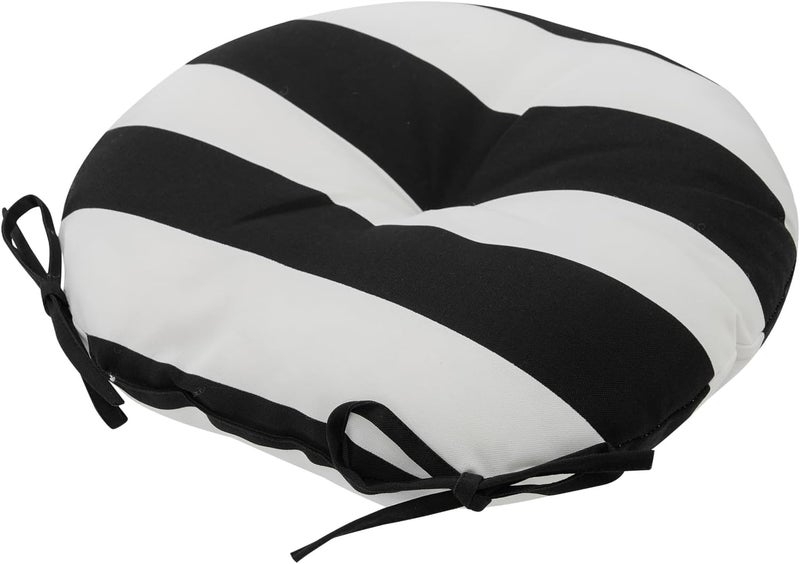 FUNHOME Bistro Chair Cushions 15 inch,Set of 2,Tufted Round Chair Cushions with Ties,15"x15"x4",Water Resistant Round Seat Cushion for Barstool Chairs,Patio Garden Kitchen Outdoor Furniture(Black and White) - Image 5