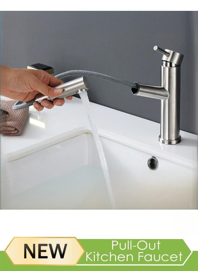 Loquat Single handle swivel pull-down kitchen faucet, pull-down kitchen faucet, kitchen faucet with 2 spray modes, stainless steel 360° swivel single handle faucet, pull-out faucet for kitchen sink, single hole basin faucet - Image 1