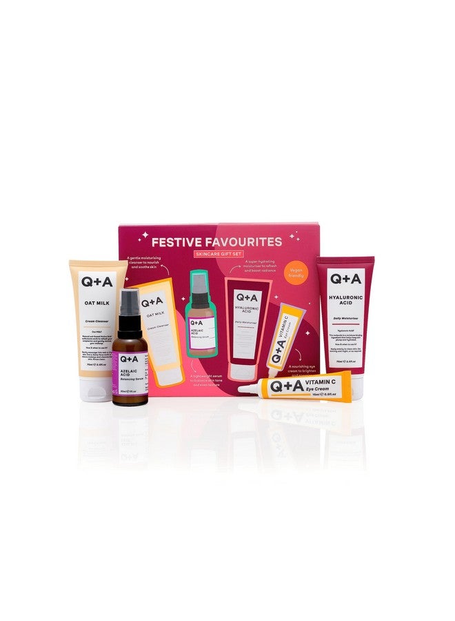 كيو+إيه مجموعة هدايا مفضلة للأعياد، تحتوي على مرطب حمض الهيالورونيك (75 مل)، ومنظف كريم حليب الشوفان (75 مل)، ومصل حمض الأزيليك (30 مل)، ومصل العين بالكافيين (15 مل) - Image 1
