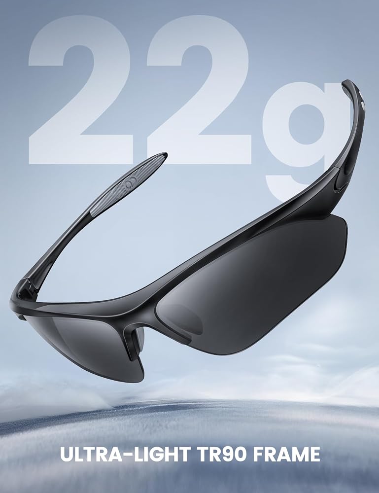 Lamicall 22g Polarized Sports Sunglasses for Men Women - UV400 Protection Sun Glasses for Running Cycling Fishing Golf Driving, Black Gray - Image 5