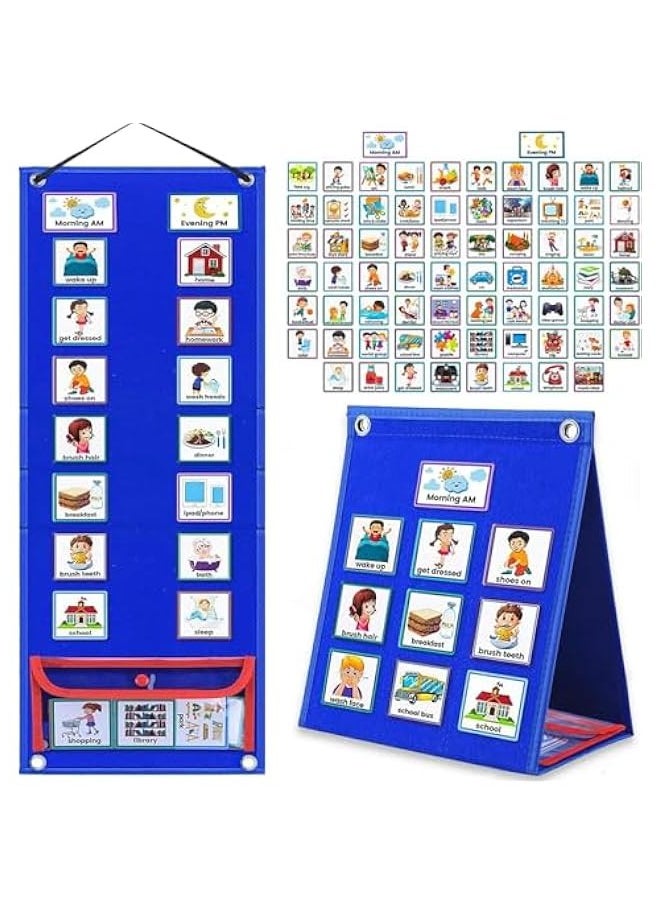 TRASSLE Visual Schedule for Kids with Autism Chore Chart for Kids, Daily Routine Chart with 96 Cards, Autism Learning Materials Toddler Planning Board Visual Schedule Pocket Chart  - Image 1