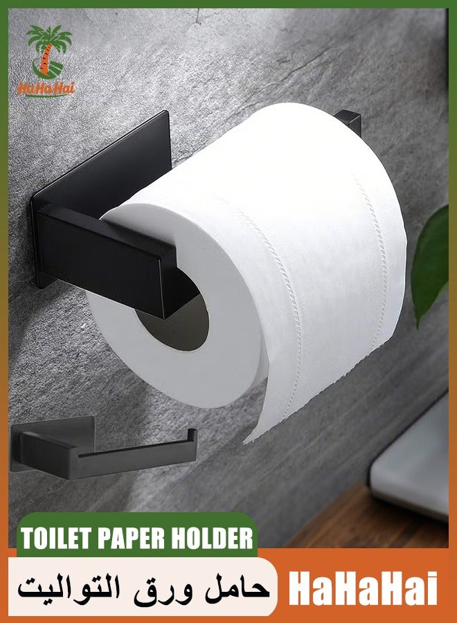 HaHaHai Bathroom Adhesive Toilet Paper Holder, Premium SUS 304 Stainless Steel Rustproof Wall Mounted Toilet Roll Holder Self Adhesive Command Strip Toilet Paper Roll Holder for Bathroom, Kitchen, Washroom, No Drilling (Black) - Image 1